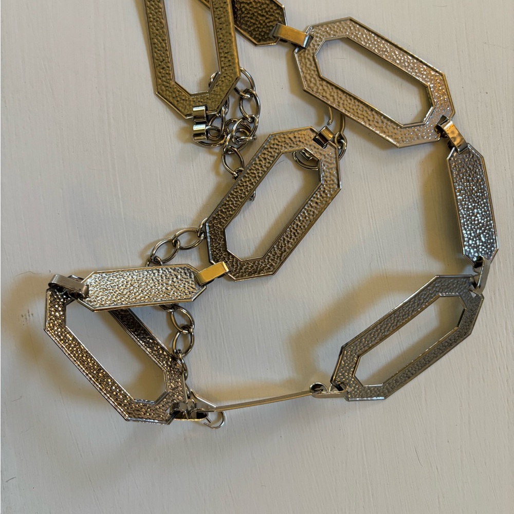 Vintage Geometric Silver Tone Adjustable Belt